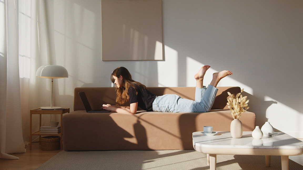 Woman Working On The Sofa